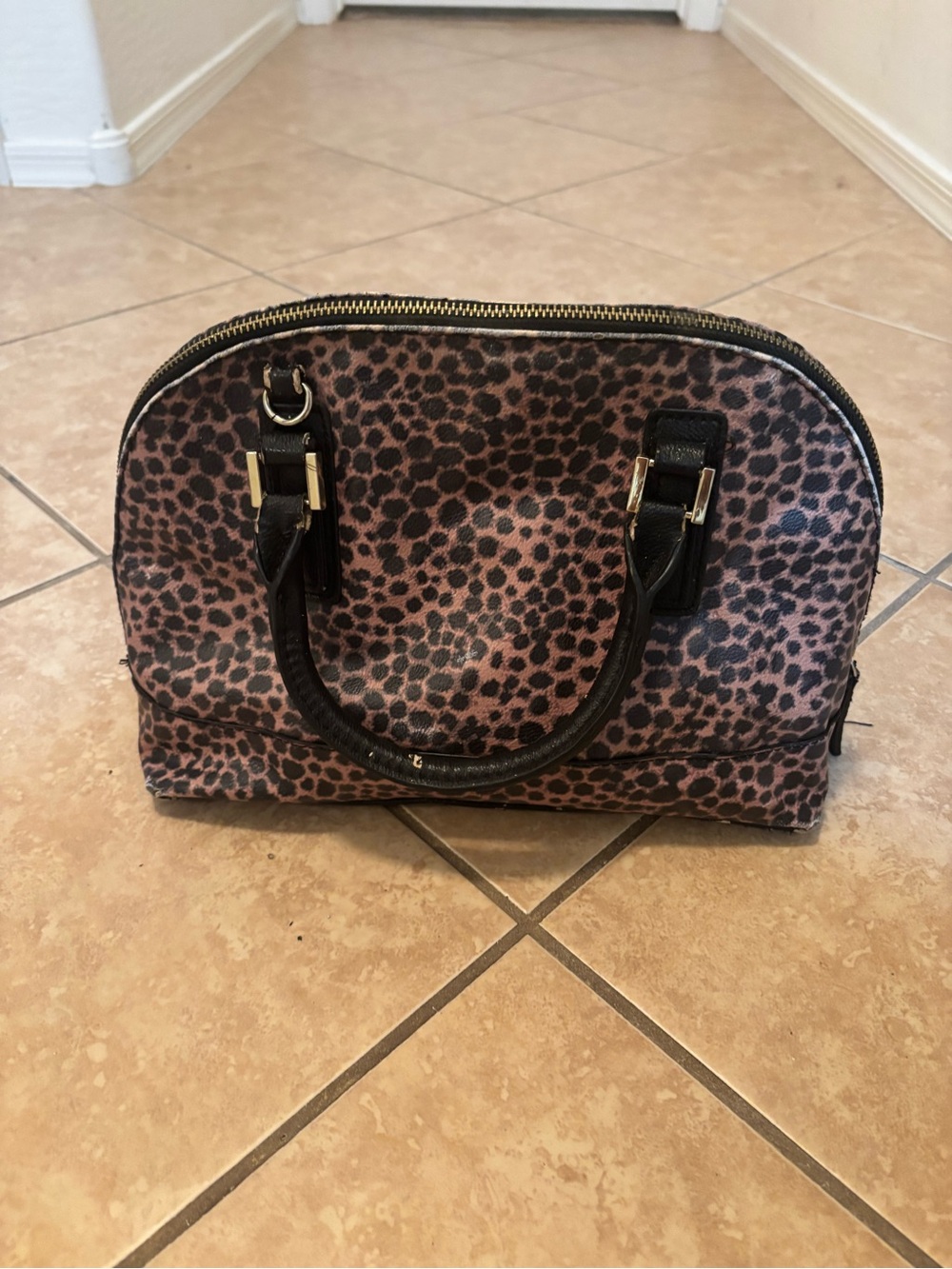 Merona Leopard Print Dome Satchel - Brown & Black